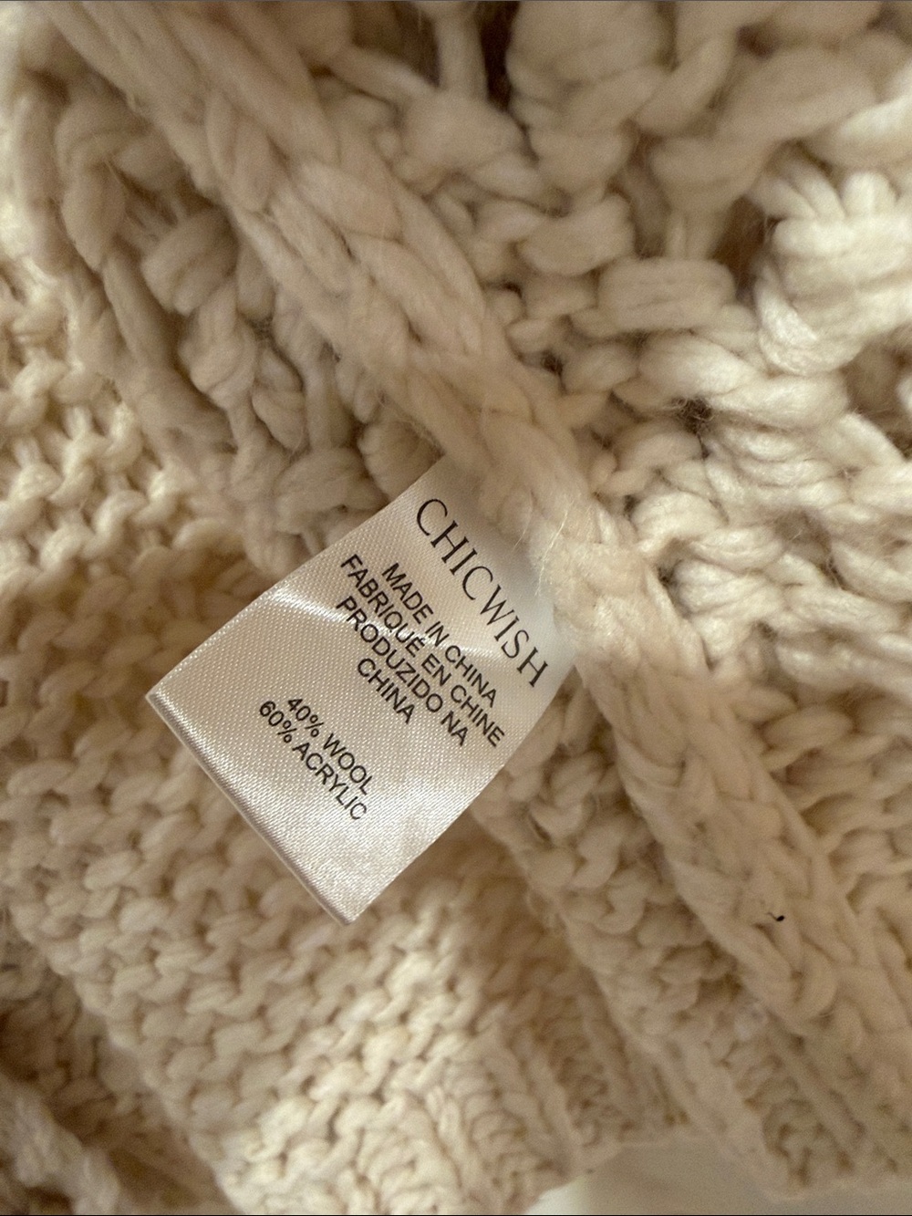 Chicwish Wool Blend Knit Your Love Ivory Pom-Pom Chunky Open Cardigan - Picture 4 of 4